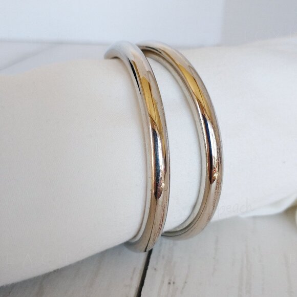 Bangle Bracelet Silvertone Fashion Jewelry Double Bangle Coastal Grandma Classic - Picture 3 of 11